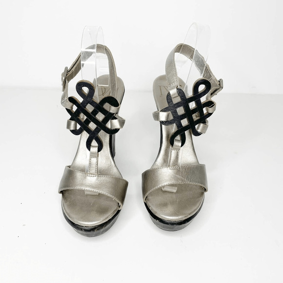 Diane Von Furstenberg DVF odette pewter metallic vacchetta wedge US 8.5 womens - Picture 2 of 8